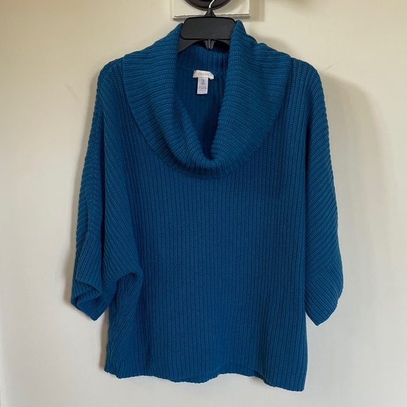 Chico’s Blue Knit Cowl Neck Sweater Size 3 XL 16 18 Loose Fit Batwing Sleeve - Picture 1 of 10